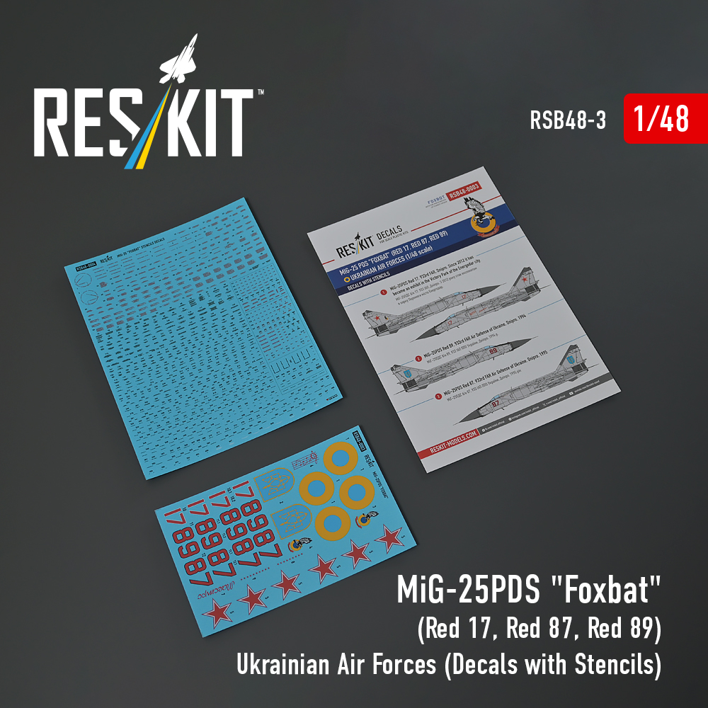 MiG-25PDS "Foxbat" (Blue 73 & Red 19) Ukrainian Air Forces (Decals with Stencils) 1/48 ResKit RSB48-0003
