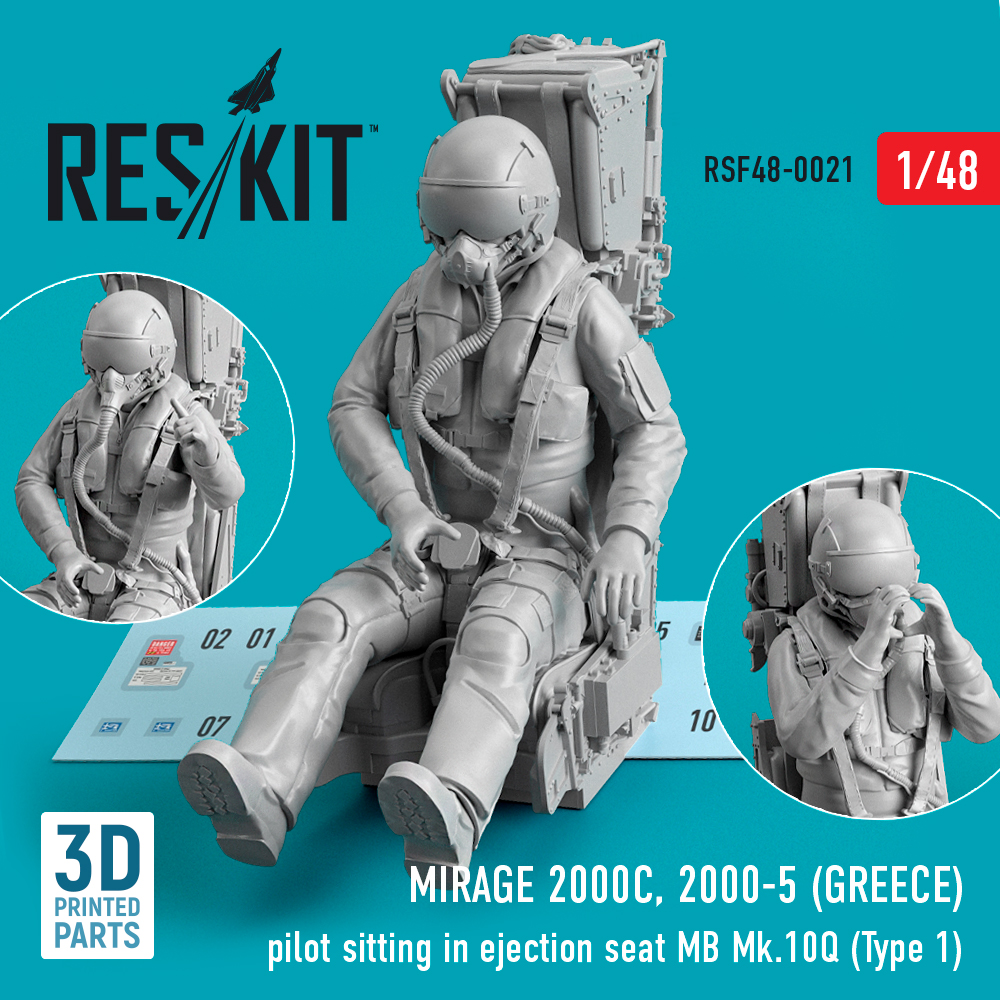 Mirage 2000C, 2000-5 (GREECE) pilot sitting in ejection seat MB Mk.10Q (Type 1) (3D Printed) (1/48) RSF48-0021