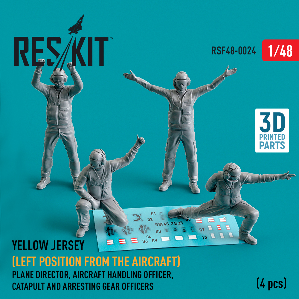 Yellow jersey (Modern) (Left position from the aircraft) Plane Director, Aircraft Handling Officer, Catapult and Arresting Gear Officers (4 pcs) (3D Printed) (1/48) RSF48-0024
