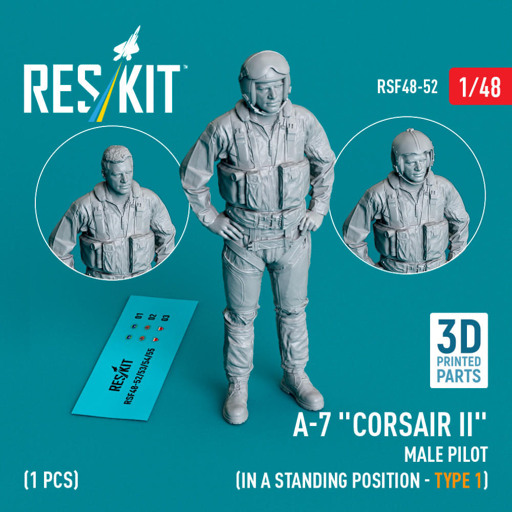 A-7 "Corsair II" чоловік пілот (у положенні стоячи - тип 1) (1 pcs) (3D друк) (1/48) ResKit RSF48-0052