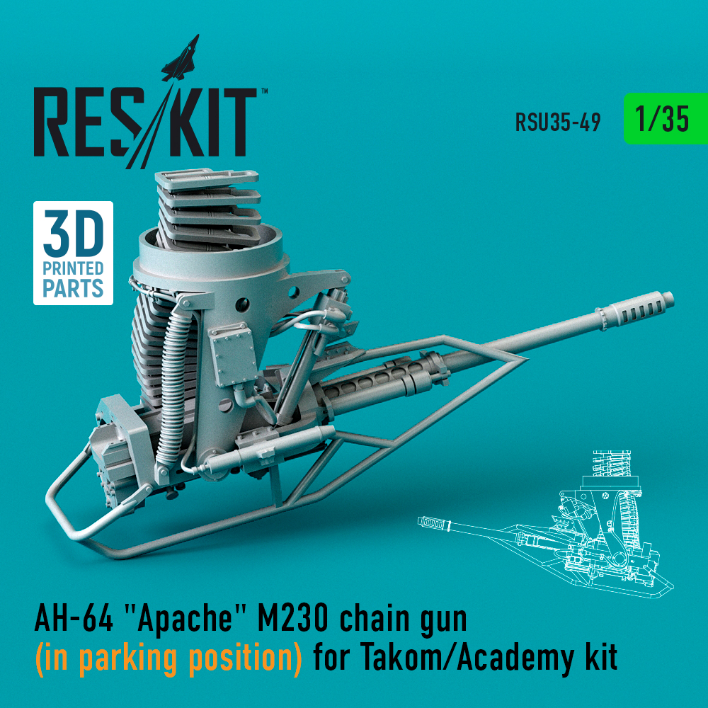 AH-64 "Apache" M230 chain gun (in parking position) for Takom/Academy kit (3D Printed) 1/35 ResKit RSU35-0049