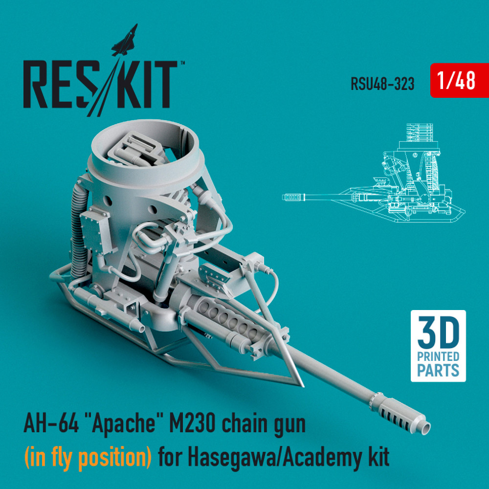 AH-64 "Apache" M230 chain gun (in fly position) for Hasegawa/Academy kit (3D Printed)  1/48 ResKit RSU48-0323