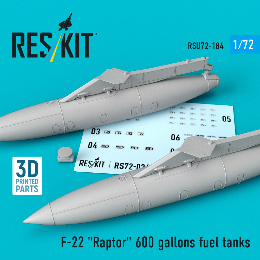 F-22 "Raptor" 600 gallons fuel tanks (3D Printed) 1/72 ResKit RSU72-0184