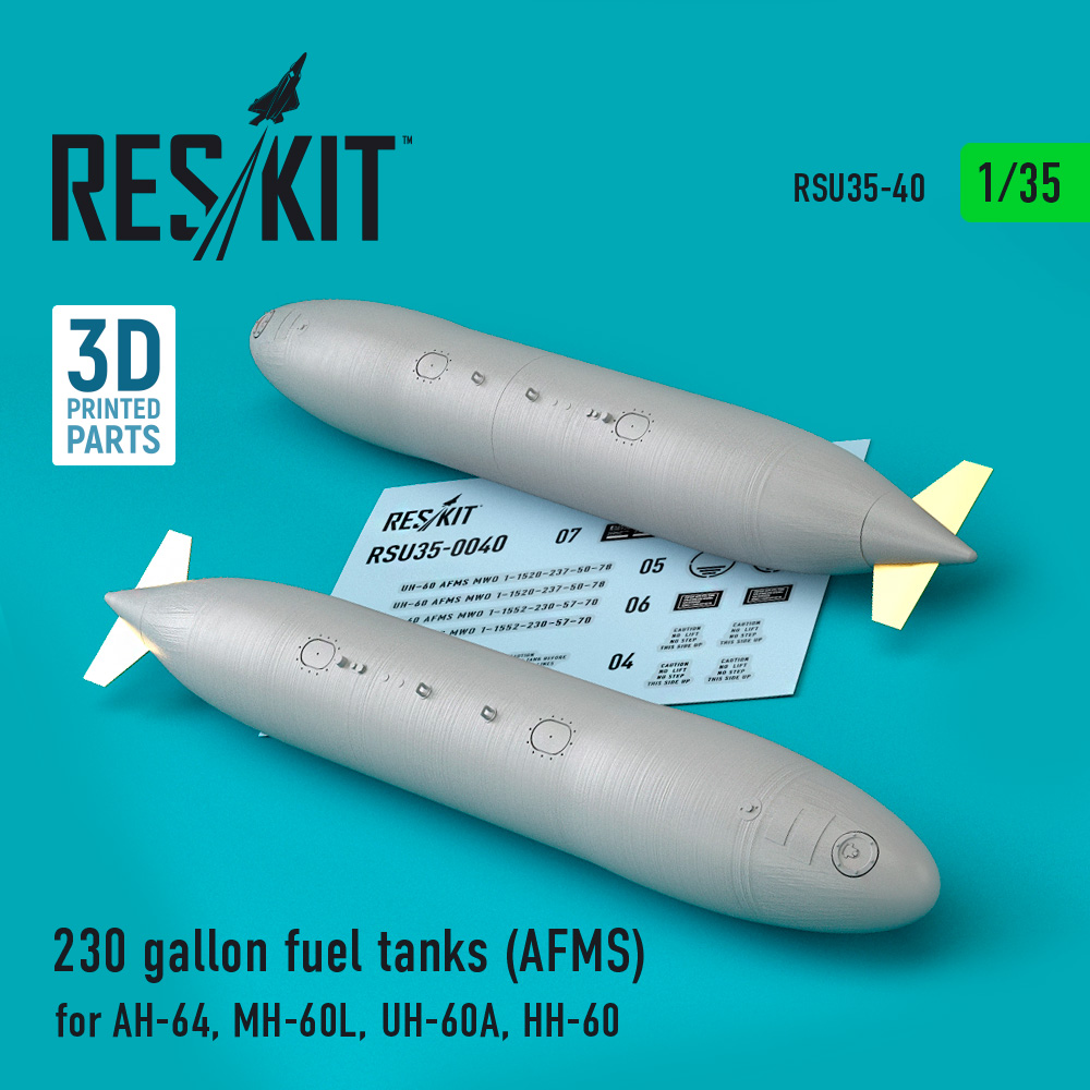 230 gallon fuel tanks (AFMS) for AH-64, MH-60L, UH-60A, HH-60 (2 pcs) (3D printing) 1/35 ResKit RSU35-0040
