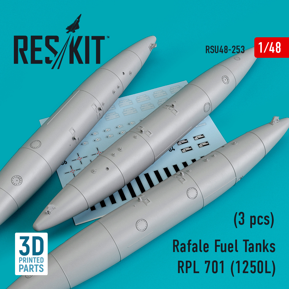 Rafale Fuel Tanks RPL 701 (1250L) (3 pcs) (3D printing) 1/48 ResKit RSU48-0253