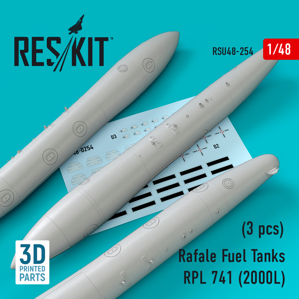 Rafale Fuel Tanks RPL 741 (2000L) (3 pcs) (3D printing)  1/48 ResKit RSU48-0254