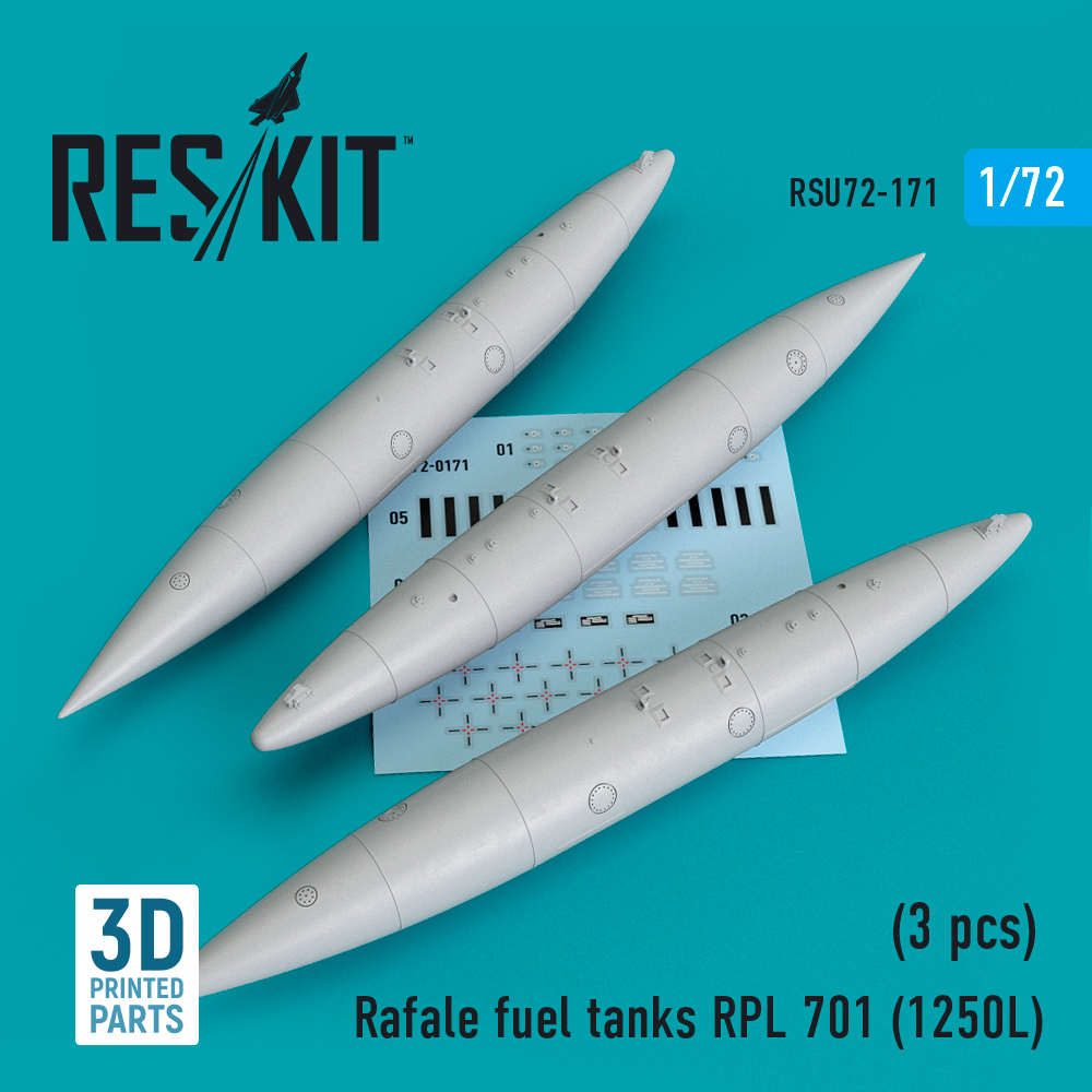 Rafale fuel tanks RPL 701 (1250L) (3 pcs) (3D printing)   1/72 ResKit RSU72-0171