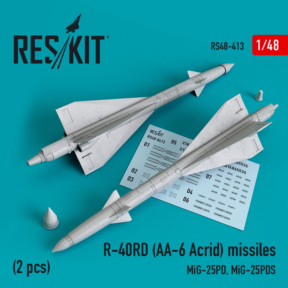 R-40RD (AA-6 Acrid) missiles (2 pcs) (MiG-25PD, MiG-25PDS) 1/48 ResKit RS48-0413