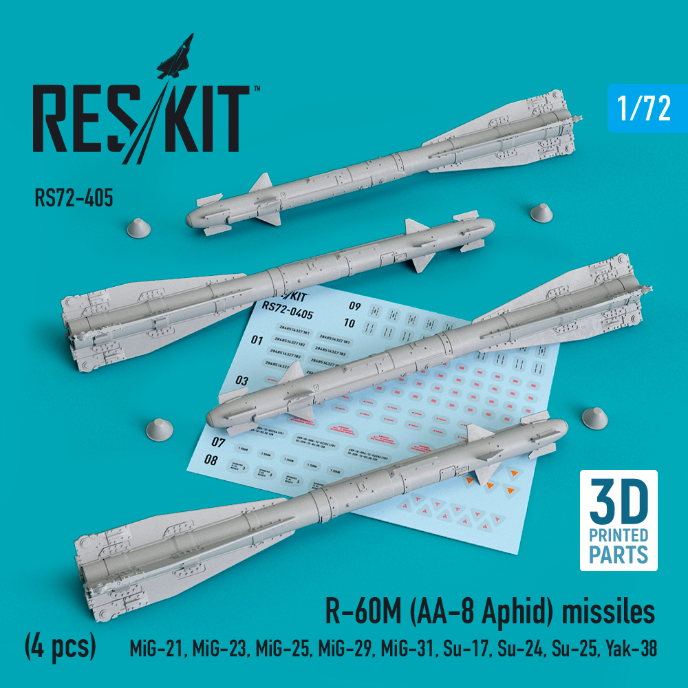 R-60М (AA-8 Aphid) missiles (4 pcs) (3D printing) 1/72 ResKit RS72-0405