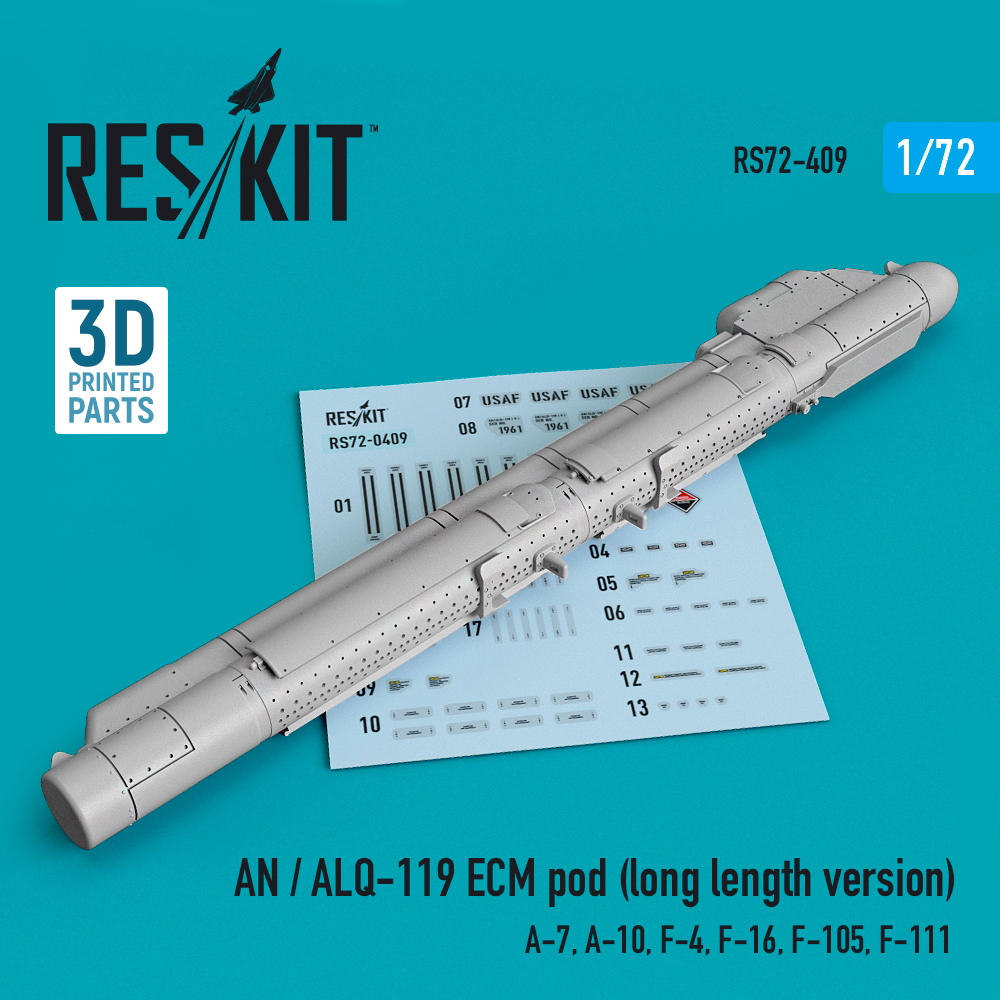 AN / ALQ-119 ECM pod (long length version) (A-7, A-10, F-4, F-16, F-105, F-111) (3D printing)  1/72 ResKit RS72-0409