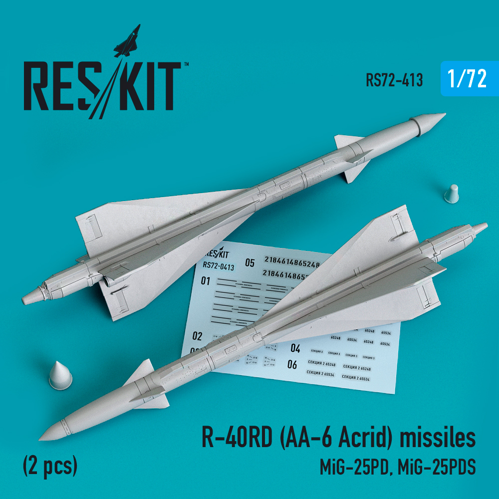 R-40RD (AA-6 Acrid) missiles (2 pcs) (MiG-25PD, MiG-25PDS) (3D printing) 1/72 ResKit RS72-0413