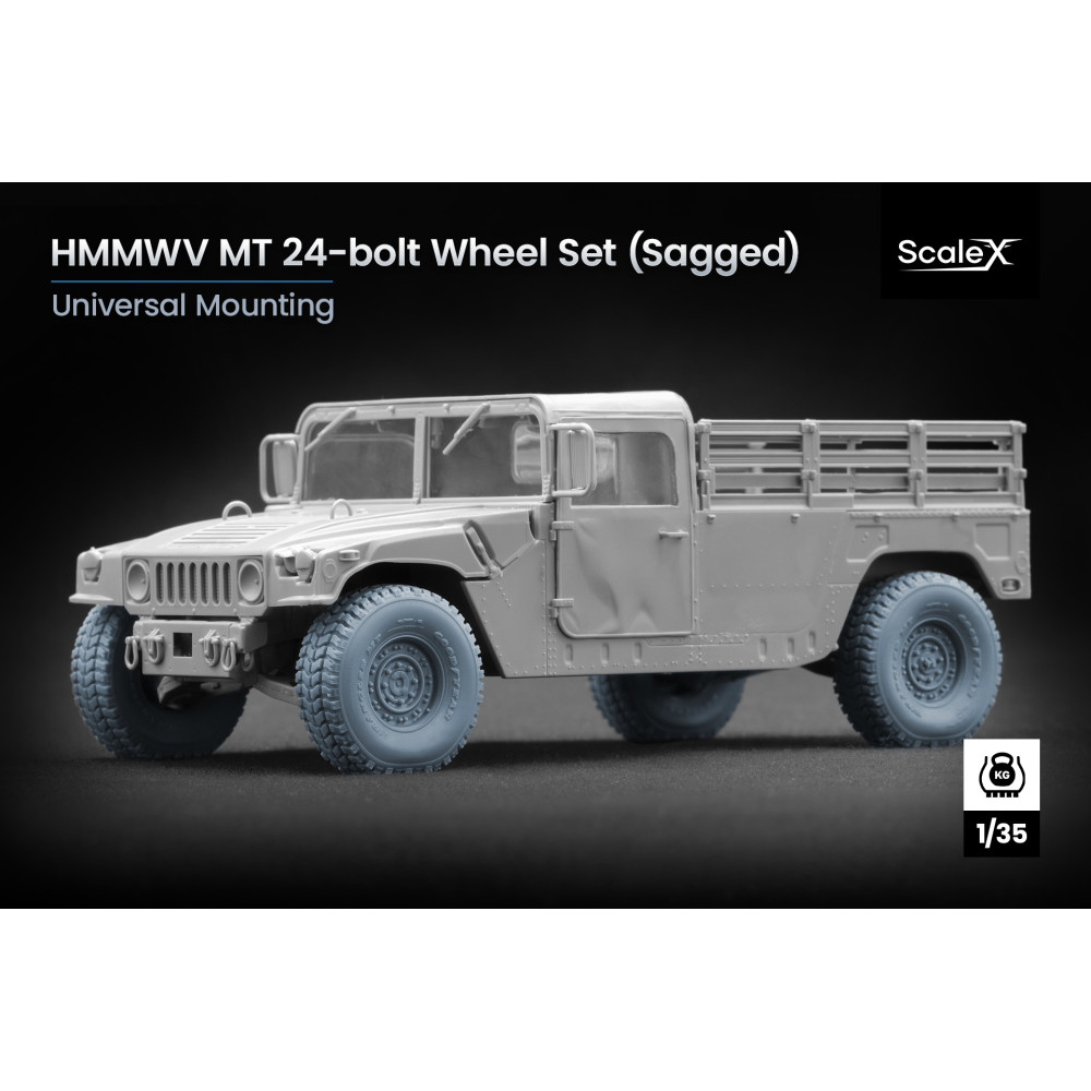 HMMWV MT 24-bolt Sagged wheel set  "ICM, Academy" (3D Print) 1/35 ScaleX WM 35003S