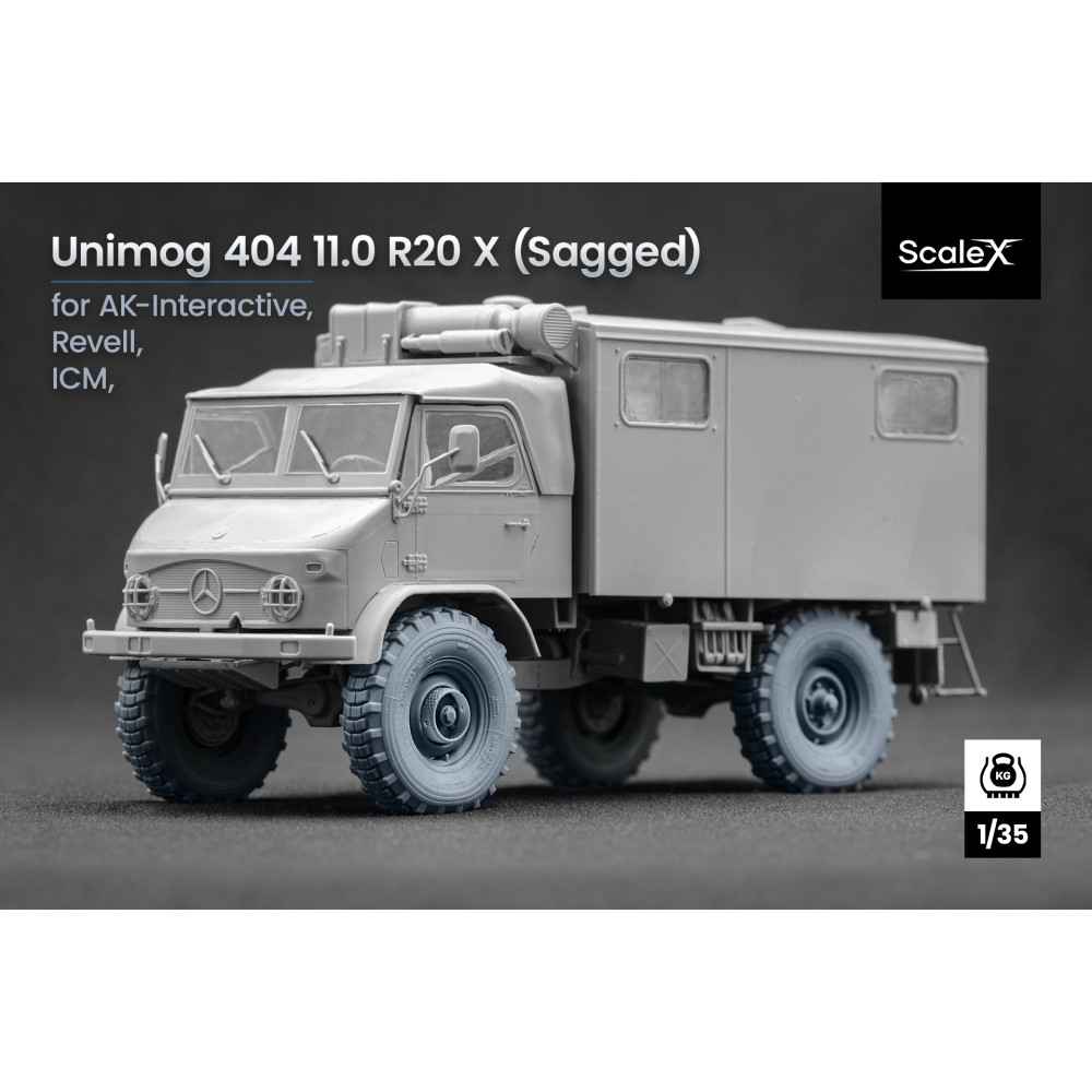 Unimog 404 11.0R20 X v2 Sagged wheel set "ICM , AK , Revell" (3D Print) 1/35 ScaleX WM 35023S