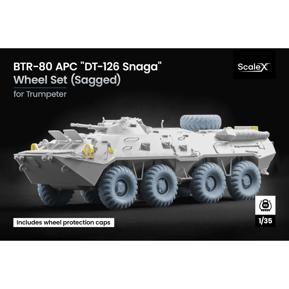 BTR-80 APC Sagged "DT-126 Snaga" wheel set "Trumpeter" (3D Print) 1/35 ScaleX WM 35039S