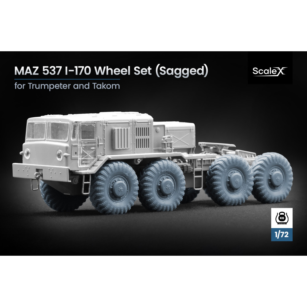 MAZ 537 I-170 Sagged wheel set "Trumpeter, Takom" (3D Print) 1/72 ScaleX WM 72005S