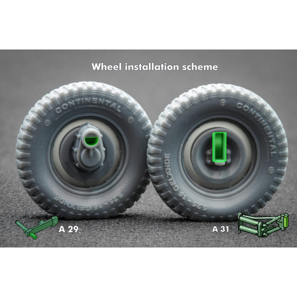 Kubelwagen type 82 Sagged wheel set  "Tamiya, Meng" (3D Print) 1/35 ScaleX WW 35003S