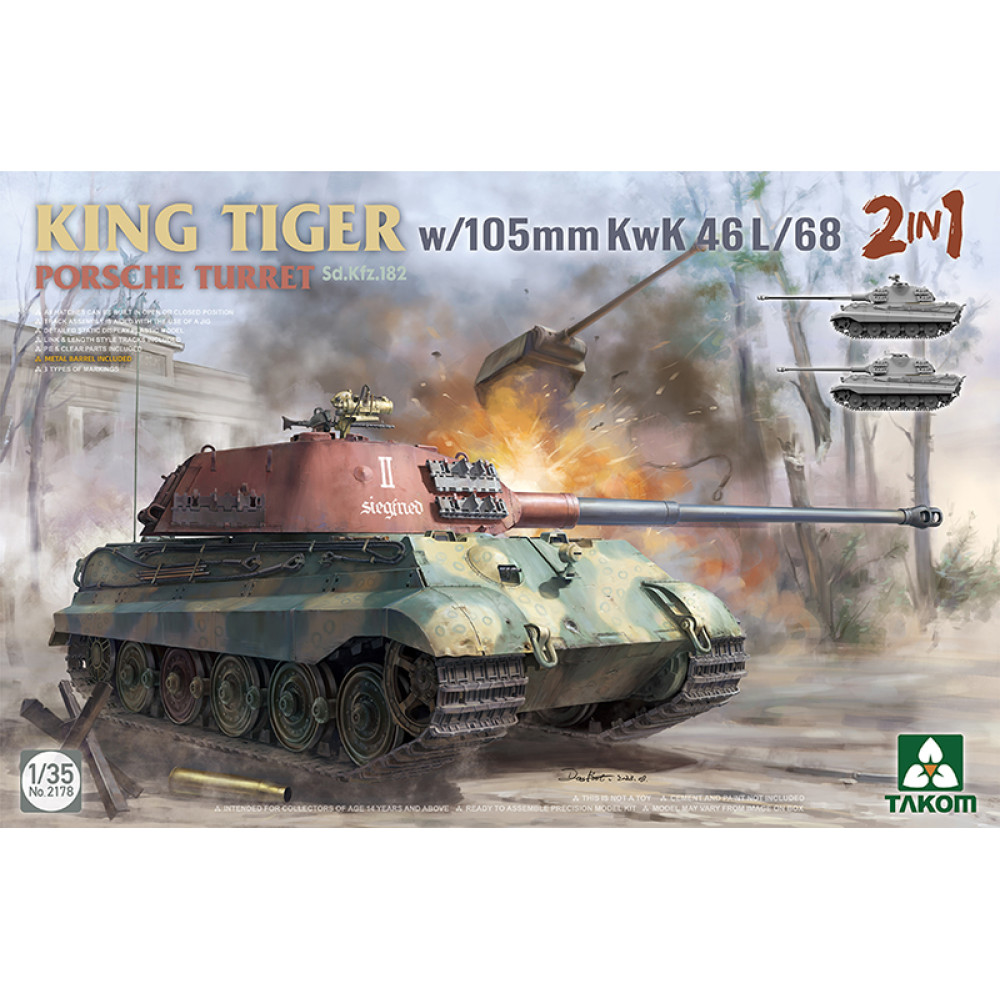 King Tiger Porsche w/105-mm KwK 46 L/68 1/35 Takom 2178