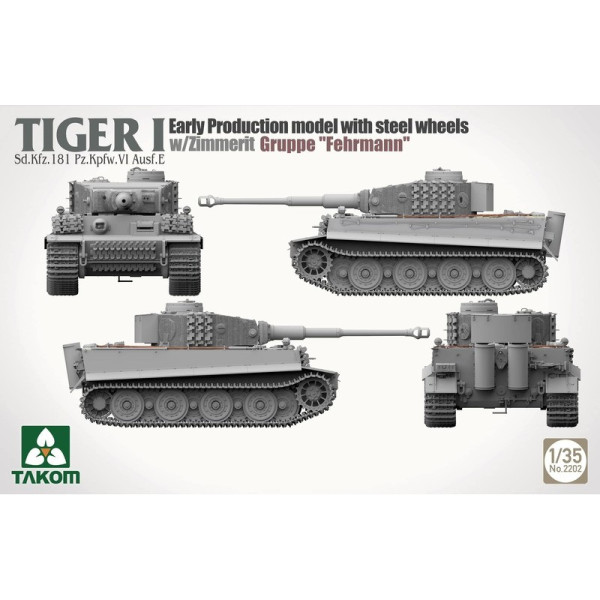 Tiger I Sd.Kfz.181 Pz.Kpfw.VI Ausf.E - Early-Production Model With Steel Wheels And Zimmerit, Gruppe 'Fehrmann' 1/35 Takom 2202