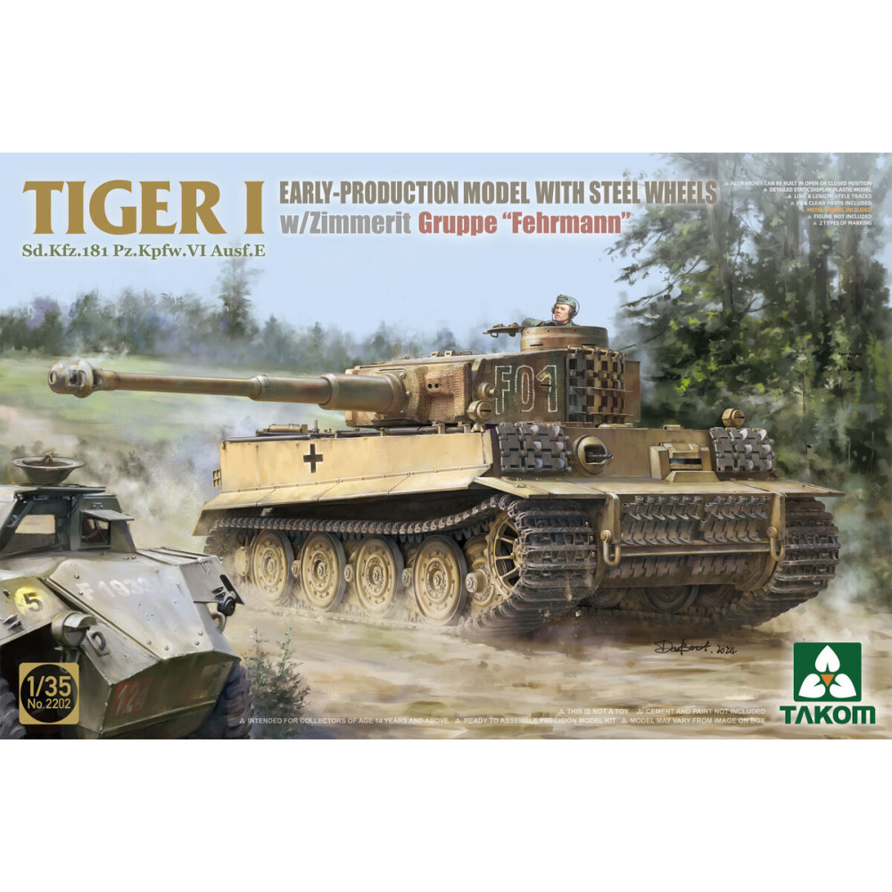 Tiger I Sd.Kfz.181 Pz.Kpfw.VI Ausf.E - Early-Production Model With Steel Wheels And Zimmerit, Gruppe 'Fehrmann' 1/35 Takom 2202