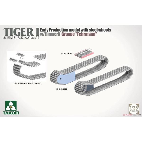 Tiger I Sd.Kfz.181 Pz.Kpfw.VI Ausf.E - Early-Production Model With Steel Wheels And Zimmerit, Gruppe 'Fehrmann' 1/35 Takom 2202