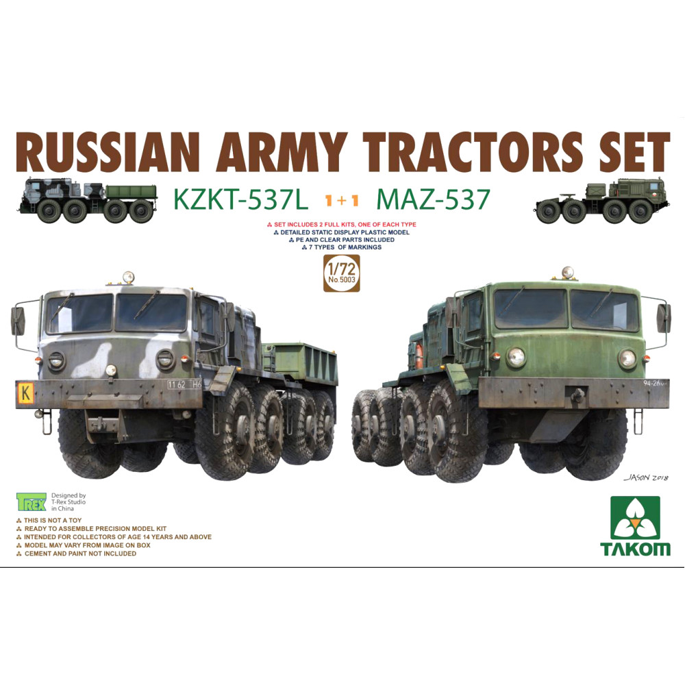 Tractors KZKT-537L and MAZ-537 (two models in the set) 1/72 Takom 5003