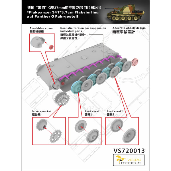 Flakpanzer 341 3.7cm Flakvierling auf Panther G Fahrgestell Metal barrel 1/72 Vespid Models 720013 Flakpanzer 341 3.7cm Flakvierling auf Panther G Fahrgestell Metal barrel 1/72 Vespid Models 720013