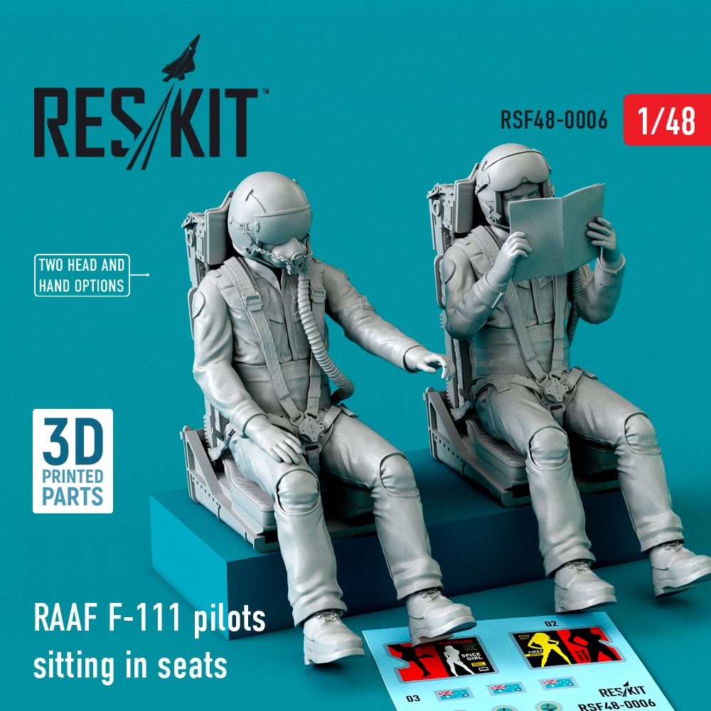 RAAF F-111 pilots sitting in seats (2 pcs) (3D Printed) (1/48) RSF48-0006
